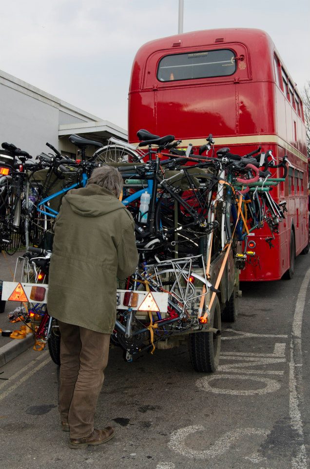 Stacking the bikes on the Landy.