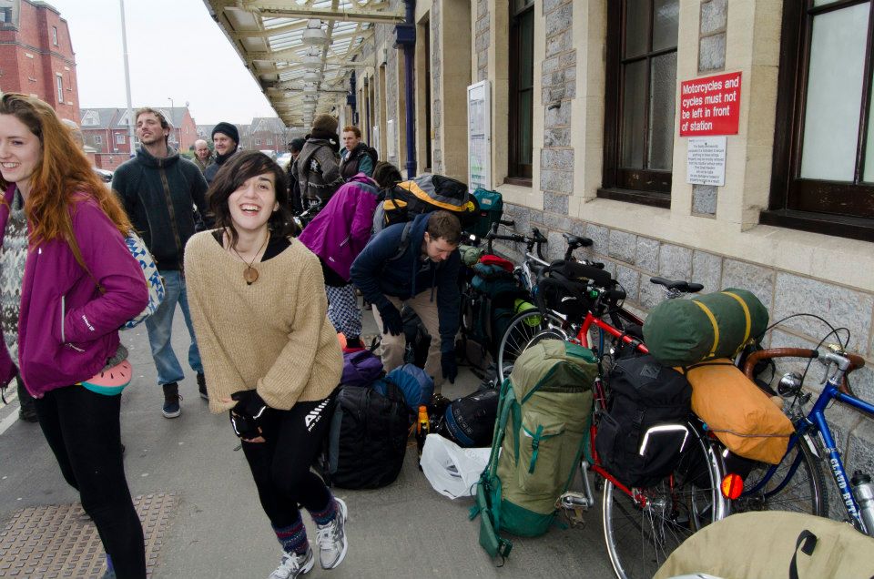 Excited cyclists gather at Exeter station