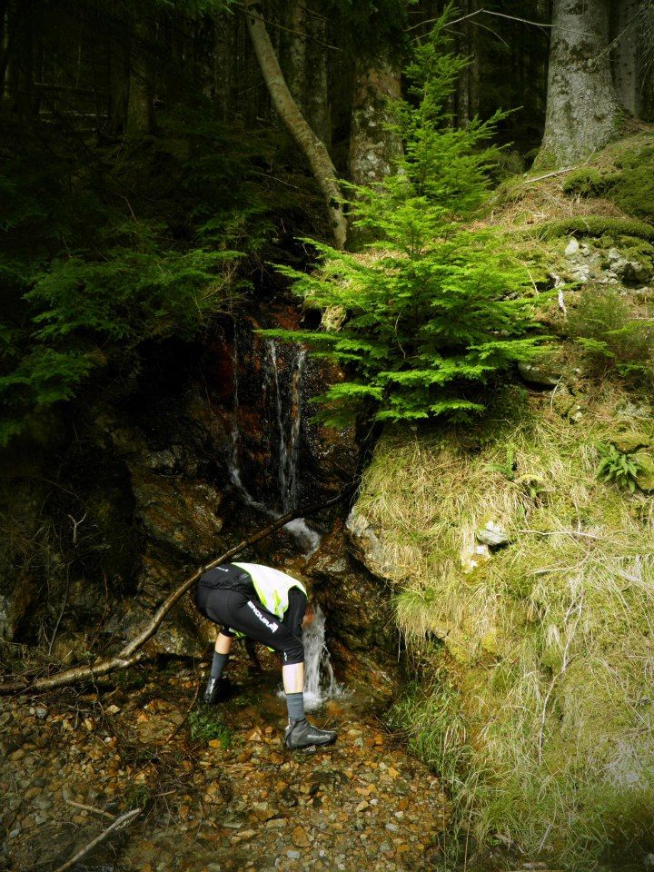 Drinking from a waterfall in the Highlands